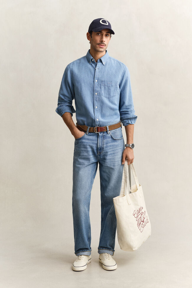 Indigo Hemd aus Baumwolle und Leinen