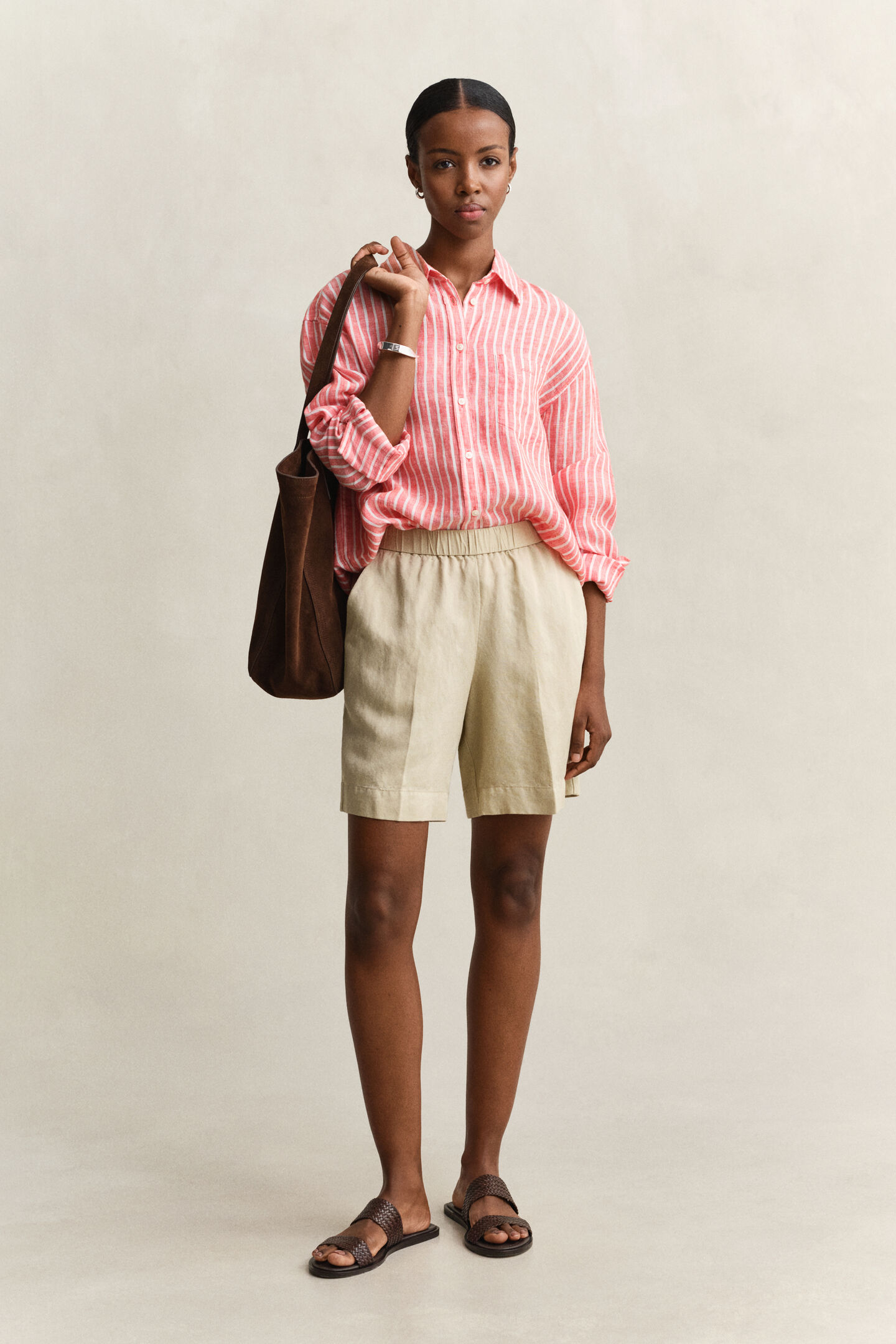 Relaxed Fit Leinen Bluse mit Streifen