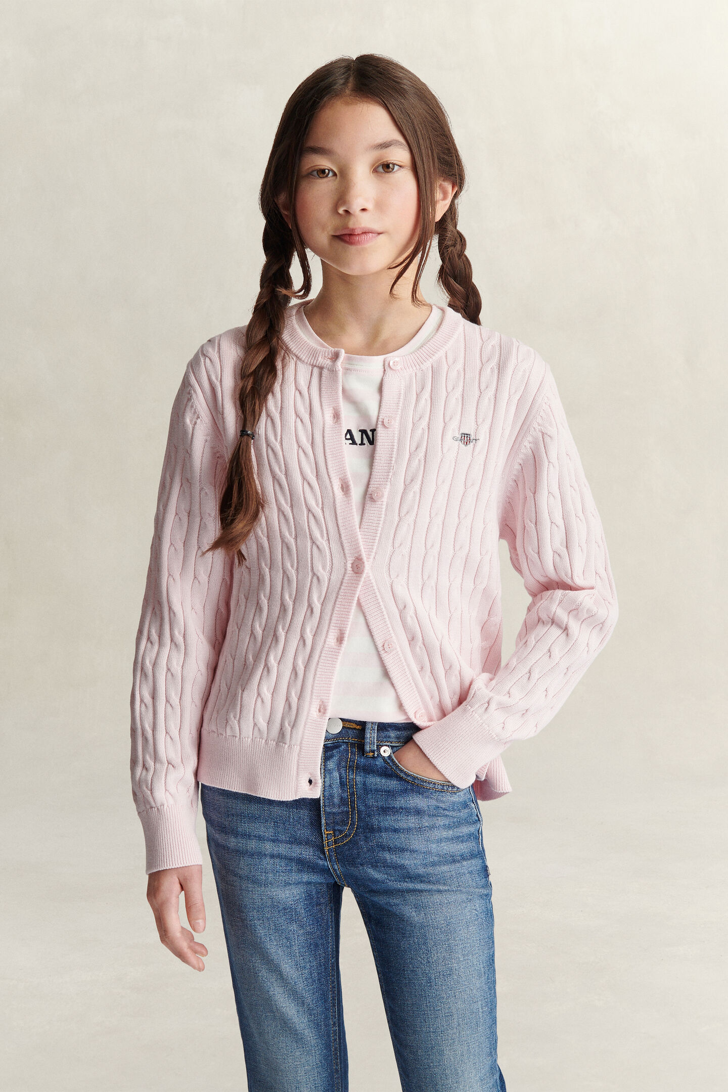 Teen Girls Strickjacke mit Zopfmuster