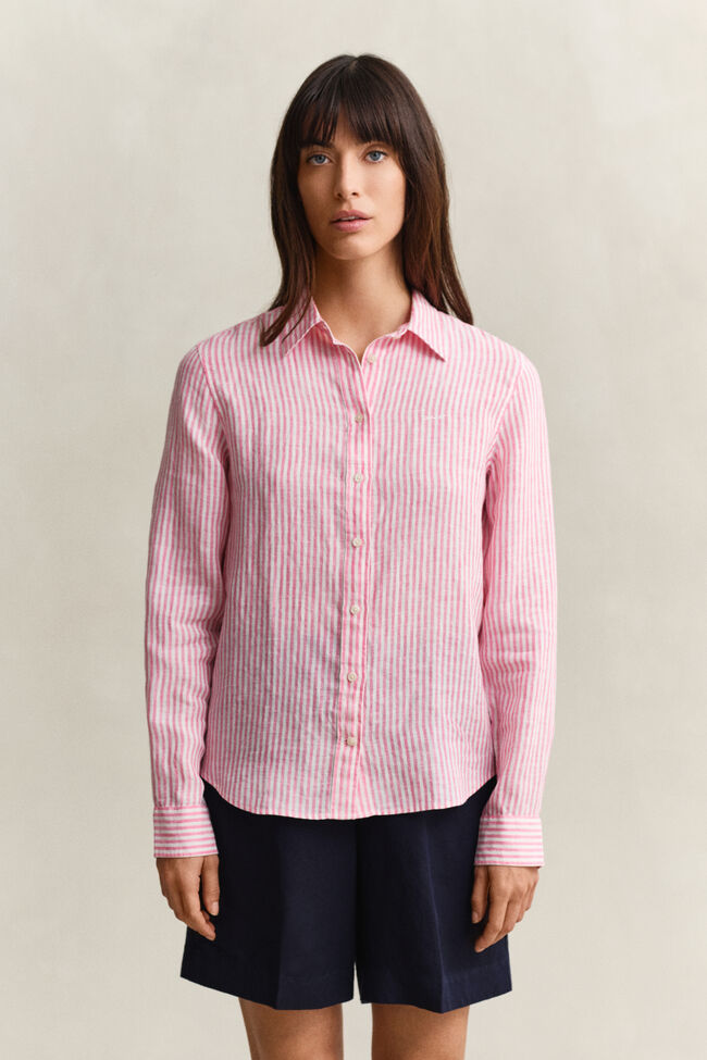 Regular Fit Leinen Bluse mit Streifen