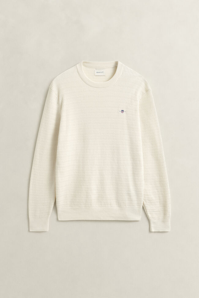 Rundhalspullover mit Mini-Zopfmuster