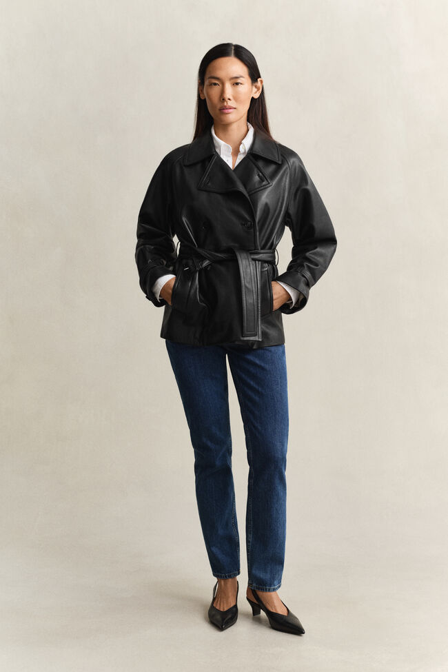 Kurzer Trenchcoat aus Leder