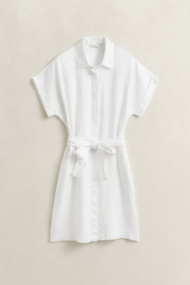 Hemdblusenkleid aus Leinen mit Fl&uuml;gel&auml;rmeln